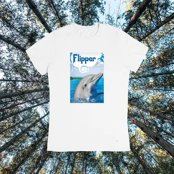 Flipper Tv Šou Vyrų White Tee Drabužių Marškinėlius Dydis S
