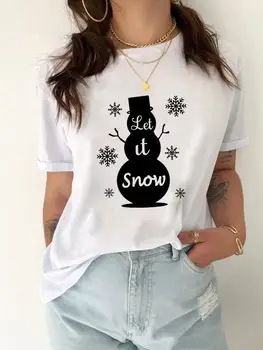 Drabužių Naujųjų Metų Mados Spausdinti Moterų Linksmų Kalėdų Top Sniego Tendencija Mielas 90s Saldus Atostogų T-shirt Grafinis Tee Marškinėliai