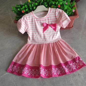 2023 New Baby Girl Dress Mados Trumpas Rankovės Siuvinėjimas Mažų Gėlių Saldus Mielas Medvilnės Atsitiktinis Suknelės 1St Birthday Girl Dress