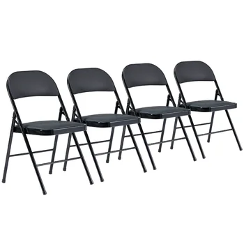 4Pcs Metalo Sulankstomos Kėdės Odos Konferencijų Kėdės su Paminkštinimu Sėdynės, Biuro Kompiuterio Kėdės, Juoda