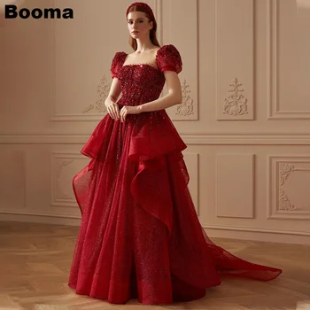 Booma Raudona Blizgučiai Vestuvių Suknelės Aikštėje Apykaklės Raukiniai Prom Chalatai Blizgučiais Princesė Bridals Vakaro Suknelė Moterims su Traukiniu