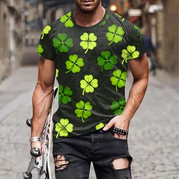 Vyriški T-shirt St-Patrick-Dieną tee-shirt Airijos-Nacionalinės Dienos marškinėliai-O-kaklo Viršų Žalia Dobilų Grafinis atostogas, Trumpas Rankovėmis Chemise