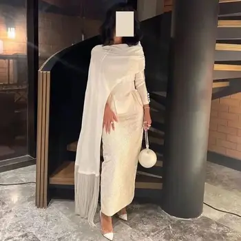 Baltos spalvos Elegantiškas vakarines Sukneles Moterims Watteau Traukinio Vestuvės Suknelės Gala Saudo Arabijos Moterų Oficialų vestidos de gala