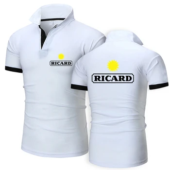 Vasarą Naujų RICARD Logotipu Pritaikoma vientisos Spalvos Atvartas Vyrai Trumpas Rankovės Marškinėliai Laisvalaikiui Vyras Sportiniai marškinėliai Polo Marškinėliai Viršų