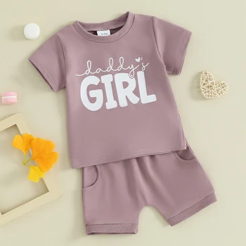Bamblys Baby Girl Drabužius trumpomis Rankovėmis Laišką, Print T Shirt Viršūnes ir Ruožas Šortai Naujagimių Mergina Vasaros Apranga