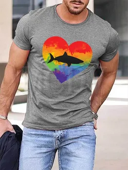 2023 Vasaros Vyrų Vaivorykštinis Ryklys T-Shirt Spalvinga Geriausiai Jis Jam Skylę LGBT3D Spausdinti Marškinėliai
