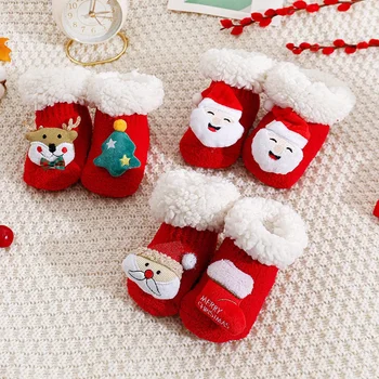 Instagram Vaikams Kalėdų ir Naujųjų Metų Ėriukų Vilnos Kojinės Kūdikių Kojinės Big Red Baby neslidžia Grindų Kojinės