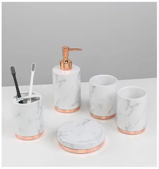 Modernus vonios kambarys dekoro priedai penkių dalių keramikos dantų šepetėlį turėtojas, muilo patiekalas / losjonas buteliuko / puodelio vonios kambarys plovimo rinkinys