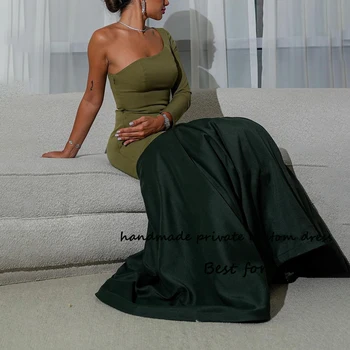 Green Satino Undinė Vakare Keltas Suknelės Vienos Rankovės Arabijos Dubajus Oficialų Suknelė Grindų Ilgis Švęsti Proga Suknelė Backless