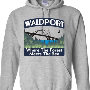 Waldport, Kur Miško Įteka Į Jūrą Hoodie Suaugusiųjų Palaidinės Funkcijos Alsea Bay Bridge Upės Oregono
