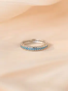 Retro 925 Sterling Silver Light Blue Akmens Žiedas su ypatingais Drožyba Moterų Paprasta Vintage Stiliaus Kasdien Dėvėti, arba kaip Dovana