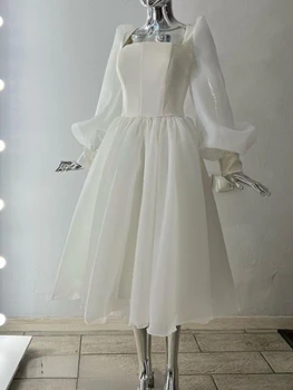 Prancūzijos Paprasta Aikštėje Apykaklės Visiškai Sluoksniuotos Rankovėmis Vidurio Ilgis Apeigų Suknelę Kietas Prabanga Shinny Prašmatnus Mygtukai Vestidos Elegantiška Suknelė