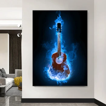 Drobė, Tapyba Muzikos Instrumentas, Mėlyna Gitara Abstraktus, Plakatų ir grafikos Sienos Nuotrauka už Kambarį Miegamojo Sienų Apdaila