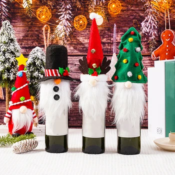 Kalėdų Ornamentu Vyno Butelio Dangtelį Vyno Butelis Maišų Laikikliai Kalėdų Dovana Naujųjų Metų Šaliai Vakarienės Stalo Dekoras