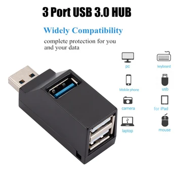 USB 3.0 /2.0 HUB Adapteris Extender Mini Splitter 3 Uostų Didelės Spartos U Diskų Skaitytuvą, skirtą KOMPIUTERĮ Nešiojamą kompiuterį 