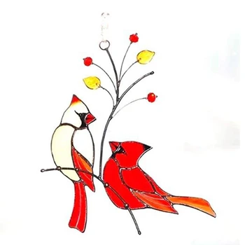 Pora Raudonas Paukštis vitražas Dekoruoti Namų Langų Apdailos Dekoratyviniai dirbiniai (Du Paukščiai ant Raudono Medžio)
