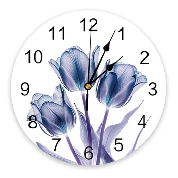 Gėlių Tulpių Skaidrus Abstrakčiai Modernaus Dizaino Sieninis Laikrodis Kambarį Apdaila, Virtuvė Silent Laikrodis Namų Dekoro