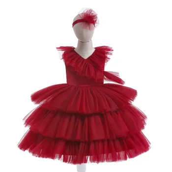 Bžūp Rankovėmis Ballgown Gėlių Mergaičių Suknelės Princesė Raudono Tiulio Tutu Trumpas Vestuvės Dress Pirmos Komunijos Suknelės