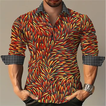2023 Nauji vyriški Marškiniai Optinė Iliuzija Grafika, 3D Spausdinimas Manžetai Raudonos, Žalios Lauko Gatvės ilgomis Rankovėmis Drabužių Dizaineris