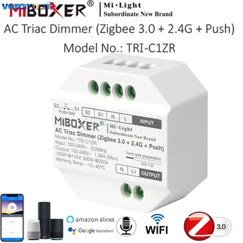 MiBoxer ZigBee 3.0+2.4 G+Stumti AC Simistorių Dimeris TRI-C1ZR Zigbee Kontrolės Distance100m 2.4 G RD Kontrolės simistorių Pritemdomi LED Lempos 