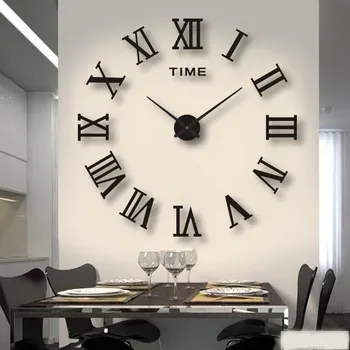 Didelės Apvalios 3D Akrilo Skaitmeninis Sieninis Laikrodis, Romėniškais Skaitmenimis Dizaino, Stiliaus Veidrodis, 