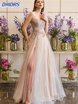 Romantiška Vieno Peties Rankovėmis Suknelė 2024 Classic-Line Vakaro Suknelės Elegantiškas Išsiuvinėti ant Grindų ilgis Chalatai Vestidos De Novia