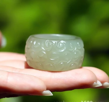 Gamtos cyan jade ranka raižyti retro modelio xiangyun žiedai brangakmenio žiedas jade akmenys vyrų papuošalai, žiedai, gamtos hetian jade