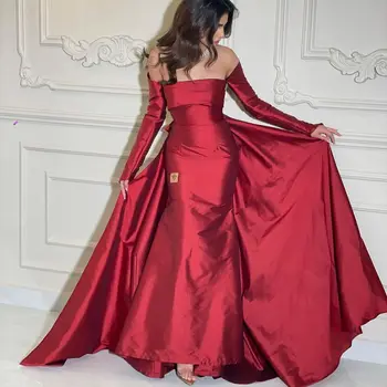 Lovestory Bordo Undinė Prom Dresses 2024 M. Saudo Arabijoje Moterys Dėvi Ilgas Rankoves Vakare Šalis Suknelė su Overskirt Oficialų Suknelė