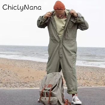 ChiclyNana Multi Pocket darbo drabužiai Jumpsuit Vyrų Mados Atsitiktinis Jumpsuit Prarasti Darbuotojo darbo drabužiai Kostiumas
