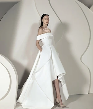 2023 Naujas Didelis/Mažas Vestuvių Suknelė Elegantiškas Satino Nuo Peties Nuotakos Suknelės, Raukiniai Vestido De Noiva Sereia