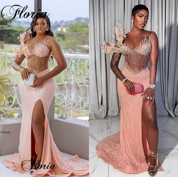 Afrikos Blush Pink Kokteilių Suknelės Plius Dydžio Undinė Prom Dresses Su Šoniniais Ritininės Vestidos De Cóctel Seksualus Vakare Chalatai 2023