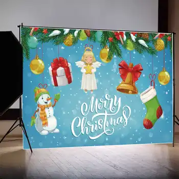 MĖNULIS.QG Fone Linksmų Kalėdų Baby Girl Šalies Reklama Angelas Sniego Dekoro Fone Mėlynos spalvos Snaigės Sienos Kojinių Dovana Photo Booth