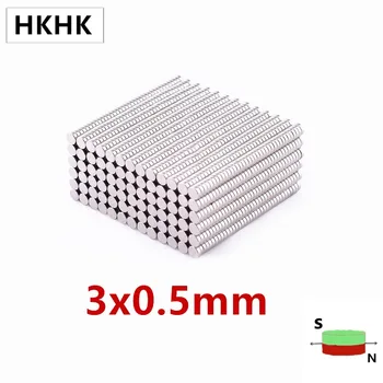 HKHK 100VNT mini magnetas Dia.3x0.5 mm 0,5 mm mini magnetas encoder 3mm x 0.5 mm, stiprus magnetinis standartas 3x0.5 mm