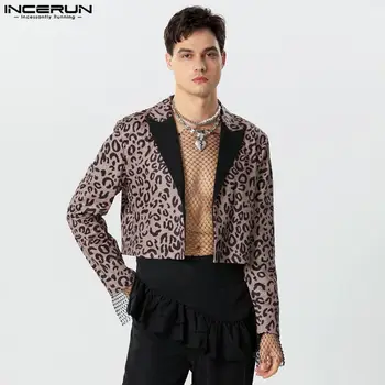 Seksualus Mados Stilių Viršūnes INCERUN Naujas Vyrų Leopardas Spausdinimo Dizaino Kostiumas, Paltai Atsitiktinis Šalies Vyrų Karšto Pardavimo Apkarpytos Blazer S-5XL
